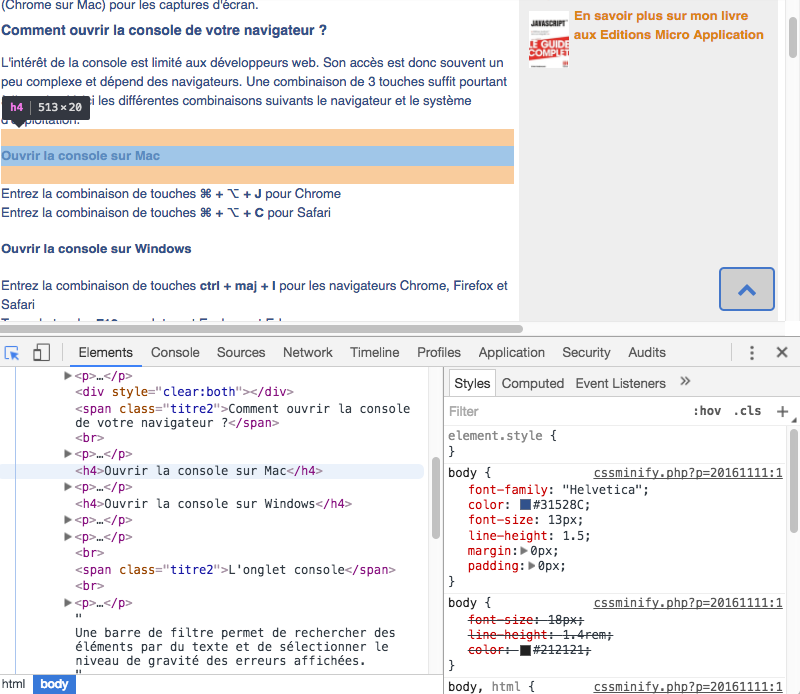 Onglet Elements de la console - Toutjavascript.com