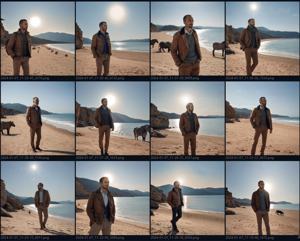 Srie de rsultats avec l'homme sur la plage. L'IA a trouv que des zbres avaient aussi leur place sur la plage