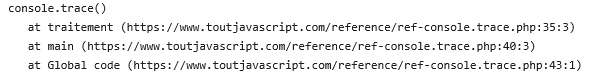 Exemple script window.console.trace() dans la référence du JavaScript par ToutJavaScript.com