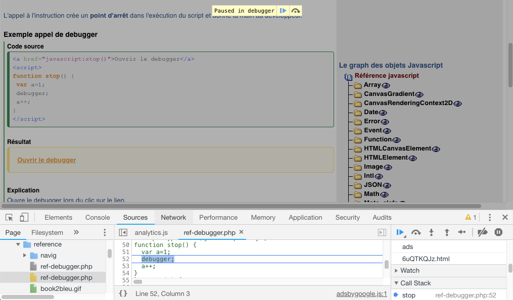 Exemple script debugger dans la rfrence du JavaScript par ToutJavaScript.com