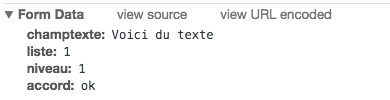 Exemple de rendu de la console  la soumission d'un formulaire