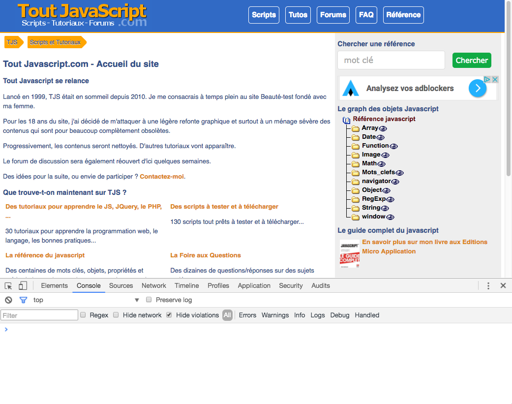 Ouverture de la console javascript - Toutjavascript.com