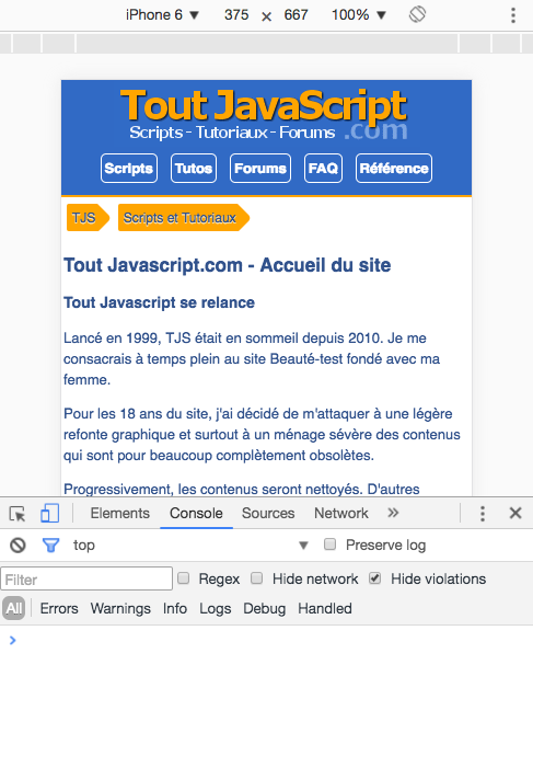 Mode mobile grâce à la console - Toutjavascript.com